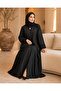 Luxury Black Textured Abaya with All-Over Geometric Pattern, Wide Smooth Cuffs & Hidden Button Closure – Elegant Full-Length Saudi Abaya with Matching Plain Black Hijab/Shawl Available - 5