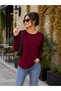 All-Day Elegance Women's Crew Neck Black Leather Cuff Detailed Relaxed Fit Crepe Blouse