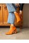 Layla Orange Suede Leather Detail 7 cm Heel Boots Botti̇e - 3