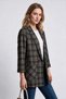Women's Plaid Patterned Double-Breasted Blazer Jacket with Three-Quarter Sleeves - 3