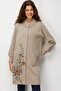 Women's High Collar Patterned Long Wool Coat Dark Beige - 3