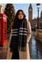 London |   Women's Black Gray Red Winter Shawl Scarf 50X190 cm |   Oversize Plaid Patterned Thick Soft Tassel Shoulder Shawl - 8