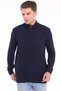 Navy Blue Men's 80% Wool 20% Acrylic Zigzag Knit Patterned Pocketed Full Zipper Stand Collar Knitwear Cardigan Trist-5368