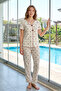 Women's Cherry Pattern Buttoned Front Short Sleeve Pajama Set 011 White01 - 2