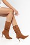 Zehis Women's Tan Suede Drawstring Zippered Heeled Boots - 4