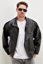 Zippered Stand Collar Faux Leather Coat