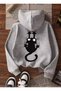 Girl's Gray Hooded Sweatshirt with Naughty Black Cat Print on the Back and Front - 3