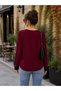 All-Day Elegance Women's Crew Neck Black Leather Cuff Detailed Relaxed Fit Crepe Blouse - 4