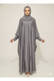 Storm Grey Butterfly Abaya | Rizqé Silver Geometric Hand-Embellishment with Dramatic Farasha Drape