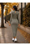 Timeless Elegance Women's Turtleneck Long Sleeve Waist Drawstring Detailed Stretchy Long Modal Dress - 5