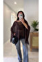 Yodet Brown Lace Detailed Transparent Cape Knitwear