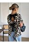 Women's Short Sleeve Crew Neck Leopard Single Jersey Blouse with Bow Detail on the Back - 6