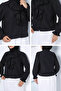Black Ruffle Collar Lace Embroidered Hijab Shirt - 3