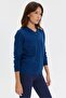 Women's Polo Collar Knitted Sweater with Front Knitting Y.A Navy Blue - 4