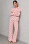 Women's Striped Regular Fit Pink Pajama Set 4691 - 4