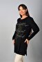 Women's Front Embossed Patterned Round Neck Long Sleeve Tunic - 3