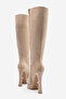 Women's Beige Suede High Heeled Platform Below the Knee Boots - Stylish and Modern Design Lily - 5