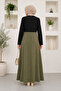 Double Color Pocket Detailed Hijab Long Dress - 2