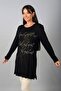 Women's Front Embossed Patterned Round Neck Long Sleeve Tunic - 2