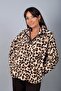 Women's Stand Collar Zippered Leopard Pattern Plush Sweatshirt with Pockets - 3