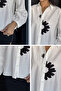 White Women's Modern Shirt with Floral Appliques - 5