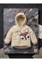 Winter Deer Figured Girl's Coat with Fur Inside - 3