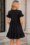 Women's Short Sleeve Flounce Sleeve Round Neck Shirring Detailed Layered Skirt Hem Relaxed Fit Stylish Casual Black Mini Dress - 3