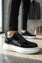 Zrj03 Premium Casual Lace-Up Thick Sole Men's Classic Sports Shoes - Black and White Patent Leather