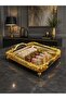 Luxury Gold Handle Rose Detailed Footed Square Tray for Promise, Engagement, Dowry, Coffee, Tea Presentation - 3