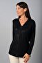 Women's V-Neck Long Sleeve Blouse with Shiny Stone Embellishments on Front and Sleeves - 3