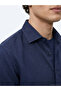 Navy Blue Plain Regular Fit Long Woven Casual Cotton Blend Shirt - 3