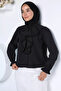 Black Ruffle Collar Lace Embroidered Hijab Shirt - 5
