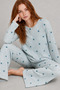 Women's Patterned Breathable Blue Pajama Set 4699 - 4