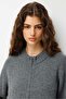 Women's Stand Collar Basic Zippered Long Wool Coat Smoked - 3