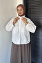 Cream Embroidered Long Sleeve Hijab Shirt - 2