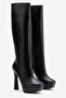 Women's Black Leather High Heeled Platform Over-The-Knee Boots - Stylish and Modern Design Lily - 3