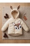 Winter Deer Figured Girl's Coat with Fur Inside - 4