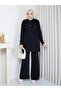 Knitwear Polo Collar Two-Piece Set with Trousers Black