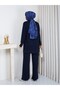 Knitwear Polo Collar Two-Piece Set with Trousers Navy Blue - 7