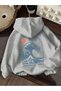 Gray Hakkoido Wave Sweatshirt - Printed Oversize Hooded Sweatshirt - 3