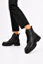 Tones side zipper lace-up genuine leather women's boots - black - 3