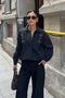 Women's Black Bead Embroidered Adjustable Elastic Jacket - 2