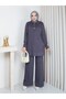 Knitwear Polo Collar Two-Piece Set with Trousers Gray