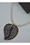Pearl copper leaf necklace - white - - 3