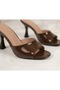 Women's Black Patent Leather Goblet Heeled Slippers - Blunt Toe Open-Toe Thin Heeled Evening Dress Slippers - 4