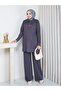 Knitwear Polo Collar Two-Piece Set with Trousers Gray - 2
