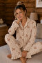 Bürümcük Knitted Long Sleeve Ruffled Patterned Women's Buttoned Pajama Set