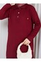 Knitwear Polo Collar Two-Piece Set with Trousers Claret Red - 5