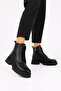 Tones side zipper lace-up genuine leather women's boots - black - 4