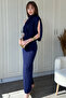 One Shoulder Neckline Elegant Flowy Navy Blue Maxi Dress - 2